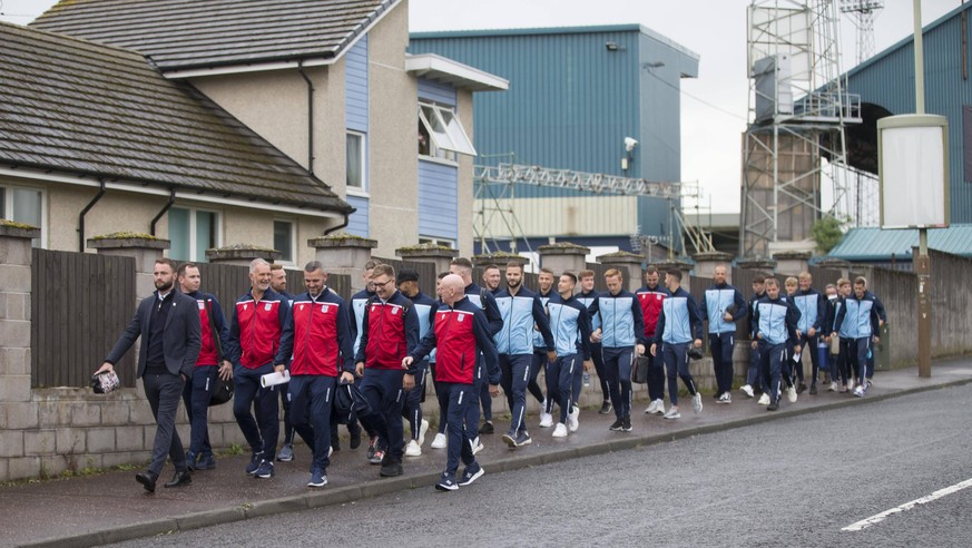 30th August 2019; Dens Park, Dundee, Scotland; Scottish Championship, Dundee Football Club versus Dundee United; Dundee make the short walk from Dens Park to Tannadice - Editorial Use Only. PUBLICATIO ...