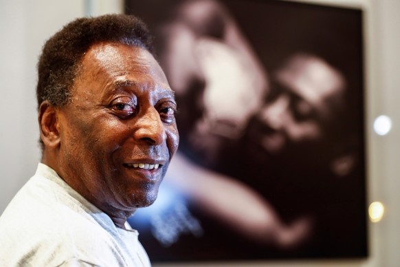 epa07995826 Brazilian soccer legend Edson Arantes do Nascimento, better known as Pele, poses during an interview with Spanish news agency EFE at the Pele Museum in Santos, Brazil, 12 November 2019 (is ...