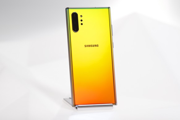 In this Monday, Aug. 5, 2019, photo the Samsung Galaxy Note 10 Plus is shown in New York. The new Note models will come out Aug. 23. The main model is being called the Note 10 Plus and will have a dis ...