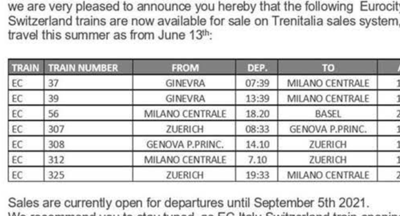 Trenitalia kündigt weitere Italien-Verbindungen ab 13. Juni an.