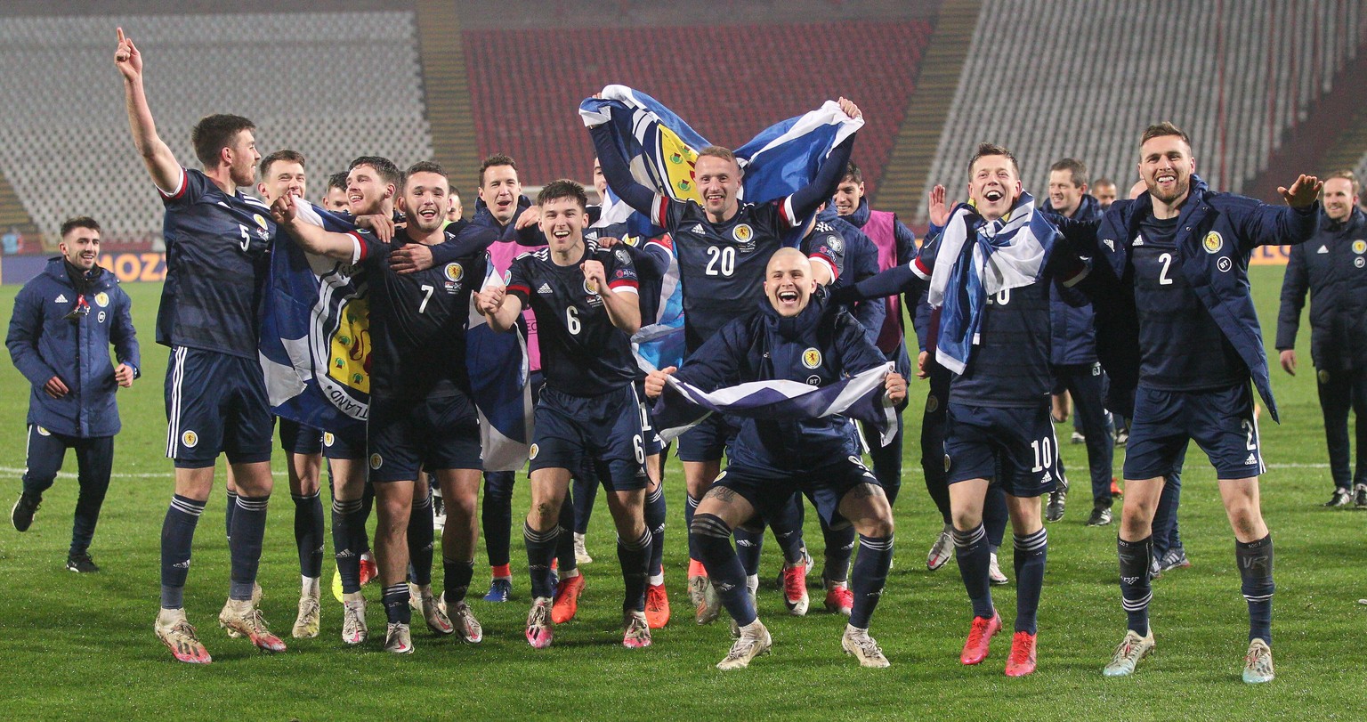 Celebration of Scotland football Serbia vs Scotland finals play offs UEFA EURO, EM, Europameisterschaft,Fussball 2020 stadium Rajko Mitic, Beolgrade 12.11.2020. godine MarkoxMetlas PUBLICATIONxINxGERx ...