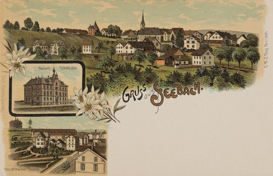 Postkarte aus Seebach von 1900. Der Ort wurde 1934 Teil der Gemeinde Zürich.