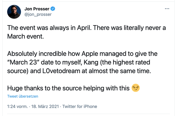 Tweet des Apple-Leakers Jon Prosser.