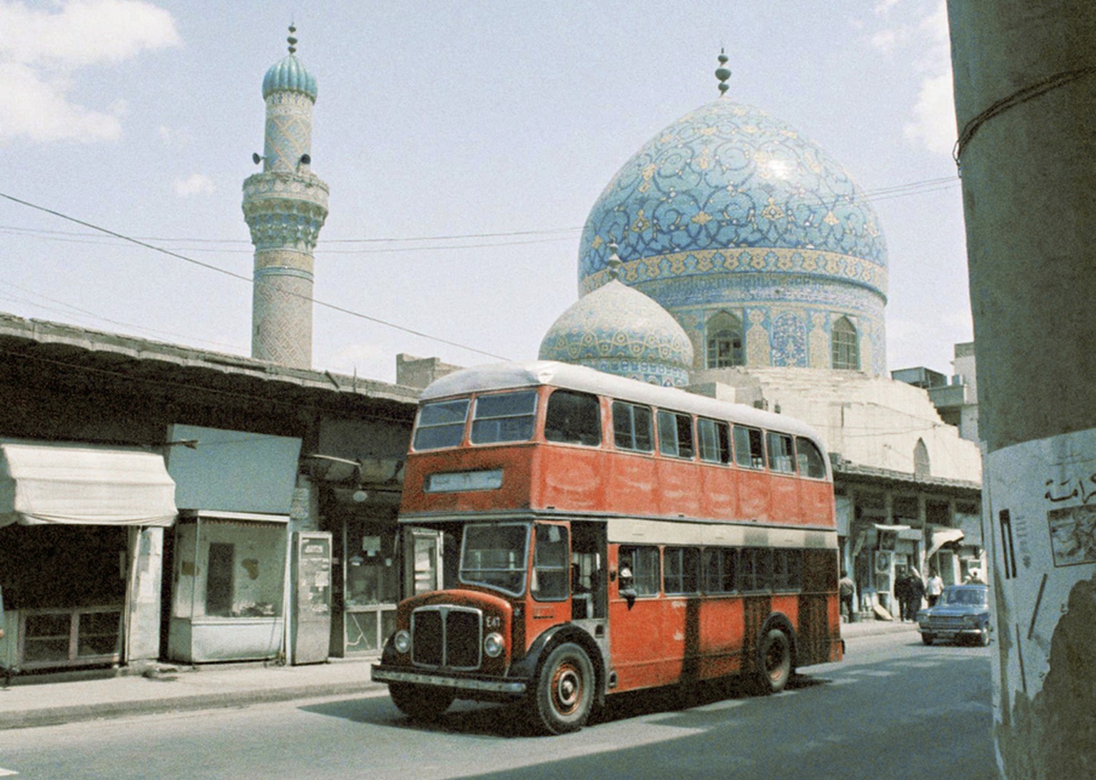 A double decker bus on a Baghdad street in Iraq on Nov. 11, 1969. (AP Photo)