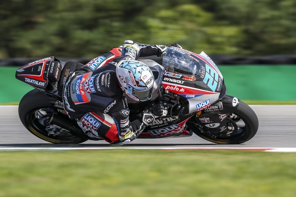 epa08591824 German Moto2 rider Marcel Schroetter of Liqui Moly Intact Gp team in action during the qualifying session of the Motorcycling Grand Prix of the Czech Republic, 08 August 2020. The race wil ...