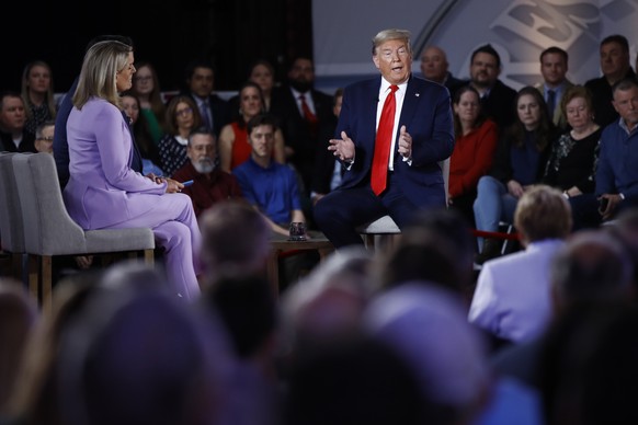President Donald Trump speaks during a FOX News Channel Town Hall, co-moderated by FNC&#039;s chief political anchor Bret Baier of Special Report and The Story anchor Martha MacCallum, in Scranton, Pa ...