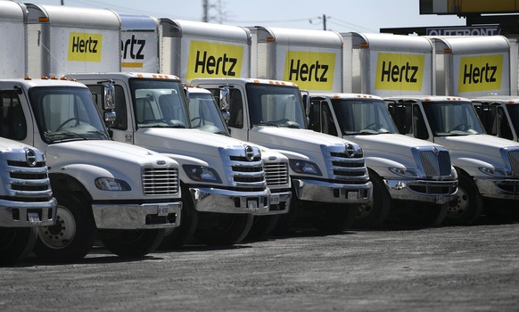 Hertz rental vehicles are seen at a lot in Ottawa, Ontario, on Saturday, May 23, 2020, in the midst of the COVID-19 pandemic. Hertz filed for bankruptcy protection Friday, unable to withstand the coro ...