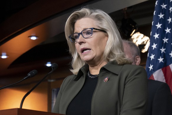 FILE - In this Dec. 17, 2019 file photo, Rep. Liz Cheney, R-Wyo., speaks with reporters at the Capitol in Washington. A nationwide fight for the GOP���s future is getting fierce in Wyoming. House Repu ...