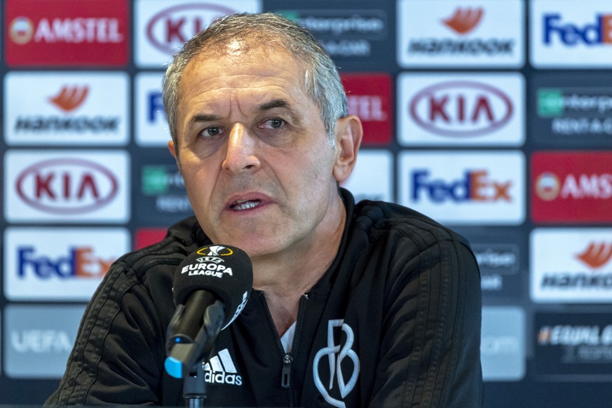 Basel&#039;s head coach Marcel Koller speaks attends a press conference the day before the UEFA Europa League round of sixteen second leg soccer match between Switzerland&#039;s FC Basel 1893 and Germ ...