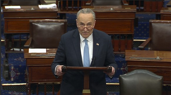 Senate Minority Leader Chuck Schumer of N.Y., speaks on the Senate floor, Thursday, March 5, 2020 at the Capitol in Washington. Schumer said Thursday that he â??should not have used the words I usedâ? ...