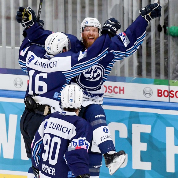 Ambri&#039;s player Jiri Novotny celebrates the victory in the Swiss Ice Hockey Cup 2018/19 between the HC Ambri Piotta and the HC Lausanne at the ice stadium Valascia in Ambri Switzerland, Sunday, Oc ...