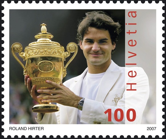 This picture made available by the Swiss Post on Tuesday, April 10, 2007, shows the Roger Federer special issue stamp. It is the first time ever that a living person has been depicted on a Swiss stamp ...