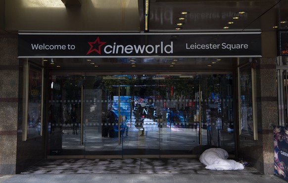 epa08722111 A general view of a Cineworld cinema in Leicester Square, in London, Britain 05 October 2020. Cineworld have confirmed that all the 127 UK cineworld cinemas will temporarily close due to t ...