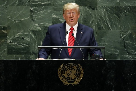 U.S. President Donald Trump addresses the 74th session of the United Nations General Assembly, Tuesday, Sept. 24, 2019. (AP Photo/Richard Drew)
Donald Trump