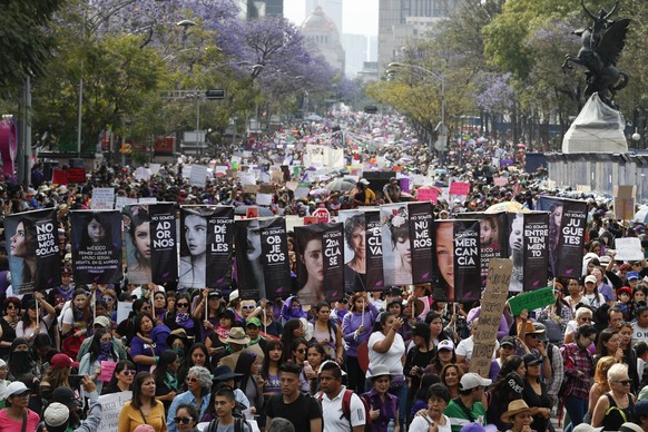 Women march during International Women&#039;s Day in Mexico City, Sunday, March 8, 2020. Protests against gender violence in Mexico have intensified in recent years amid an increase in killings of wom ...