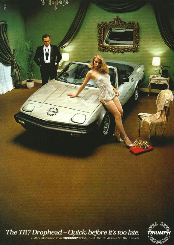 triumph tr7 werbung sexist retro auto https://mycarquest.com/2014/12/car-advertisements-and-beautiful-women.html