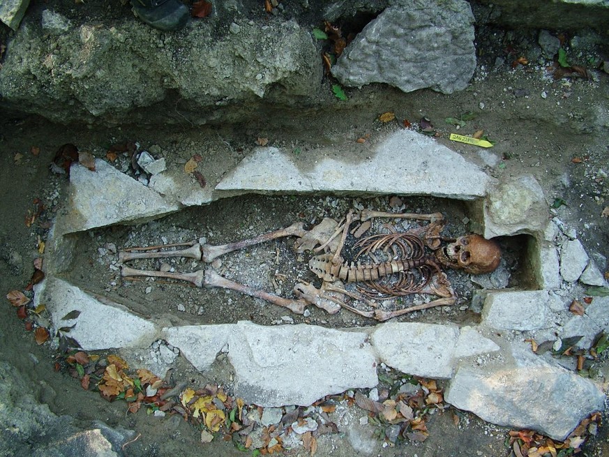 Skelett einer Frau, die von den Forschern Kata genannt wurde, in Varnhem, Schweden. Auch ihre DNA wurde in dieser Studie analysiert.