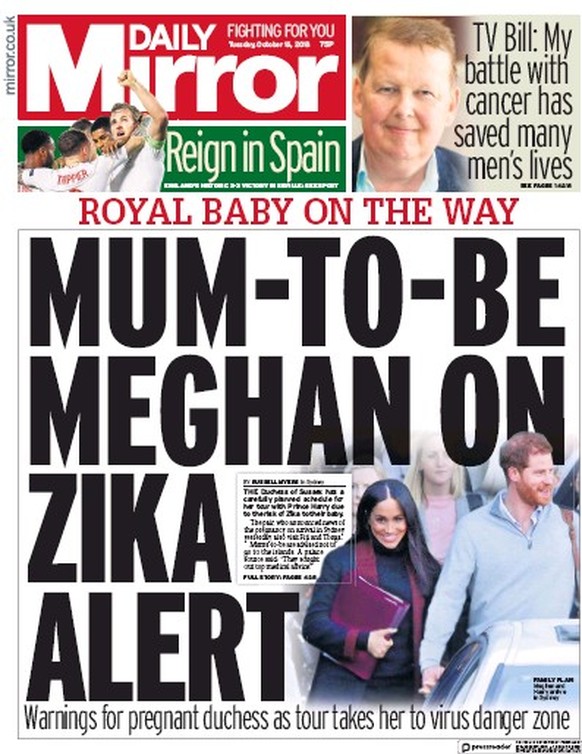 «Bald-Mama Meghan auf Zika-Alarm – Warnung an die schwangere Herzogin, während sie ihre Tour durch die Virus-Gefahrenzone fortsetzt.»