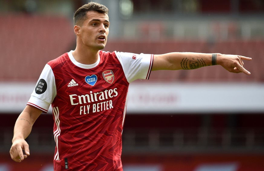 epa08567172 Arsenal&#039;s Granit Xhaka gestures during the English Premier League match between Arsenal London and Watford in London, Britain, 26 July 2020. EPA/Rui Vieira/NMC/Pool EDITORIAL USE ONLY ...