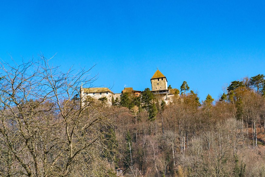 Hohenklingen Castle on a hill at Stein Am Rhien the hisoric town in Switzerland in early spring