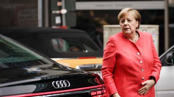 epa08465449 German Chancellor Angela Merkel arrives for a recording of the ZDF TV show ?What now Mrs. Merkel?? (Was nun Frau Merkel?) in Berlin, Germany, 04 June 2020. The German Chancellor is appeari ...