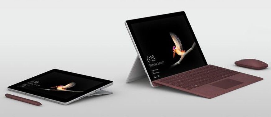 Das Surface Go ist ein 10 Zoll grosses, 522 Gramm schweres Windows-Tablet, das sich auch als Laptop nutzen lässt, wenn man die magnetisch andockbare Tastatur anheftet. Tablet und Tastatur-Cover wiegen ...