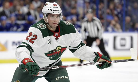 FILE - In this March 7, 2019, file photo, Minnesota Wild left wing Kevin Fiala skates during the first period of the team&#039;s NHL hockey game against the Tampa Bay Lightning in Tampa, Fla. The Wild ...