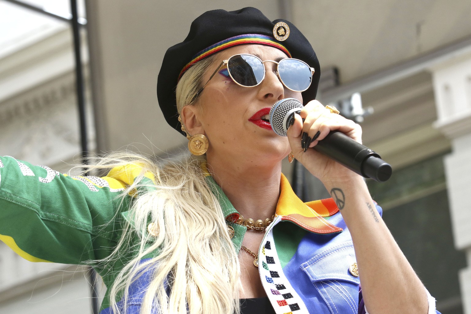 FILE - This June 28, 2019 file photo shows Lady Gaga performing in the second annual Stonewall Day honoring the 50th anniversary of the Stonewall riots, hosted by Pride Live and iHeartMedia in New Yor ...