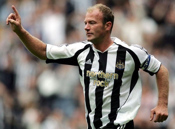 Newcastle&#039;s captain Alan Shearer celebrates scoring against FK ZTS Dubnica during their UEFA Intertoto Cup third round second leg soccer match at Newcastle&#039;s St James&#039; Park , England, S ...