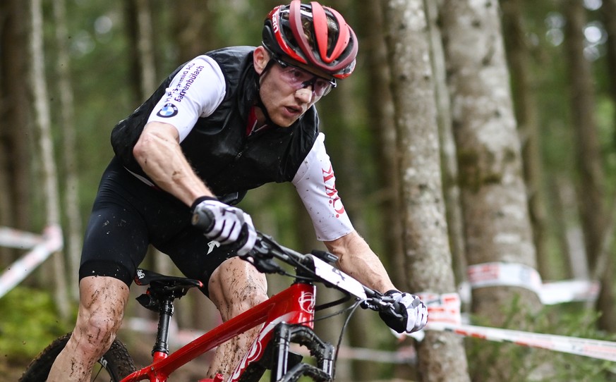 Mathias Flueckiger of Switzerland during the Men?s Elite Cross-Country Olympic&#039;s race at the the UCI mountain bike world championships, on Saturday, October 10, 2020, in Leogang, Austria. (KEYSTO ...