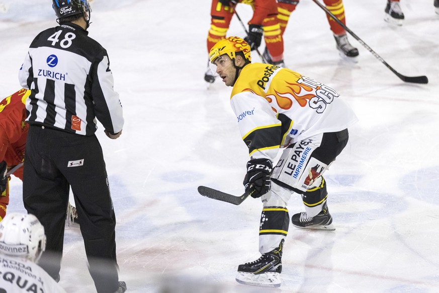 Le Top Scorer jurassien Philip-Michael Devos lors du match a huis clos du championnat suisse de hockey sur glace de Swiss League entre le HC Sierre et le HC Ajoie, ce mercredi, 2 decembre 2020, a la p ...