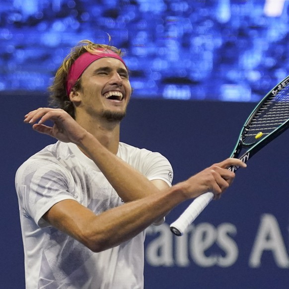 Alexander Zverev, of Germany, reacts after defeating Pablo Carreno Busta, of Spain, during a men&#039;s semifinal match of the US Open tennis championships, Friday, Sept. 11, 2020, in New York. (AP Ph ...