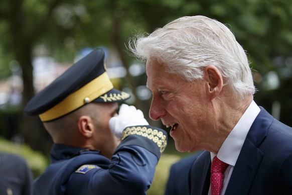 epa07641178 Former US president Bill Clinton (R) arrives in Pristina, Kosovo, 11 June 2019. Former US president Bill Clinton is on two days visit in Kosovo attending the 20th anniversary ending the wa ...