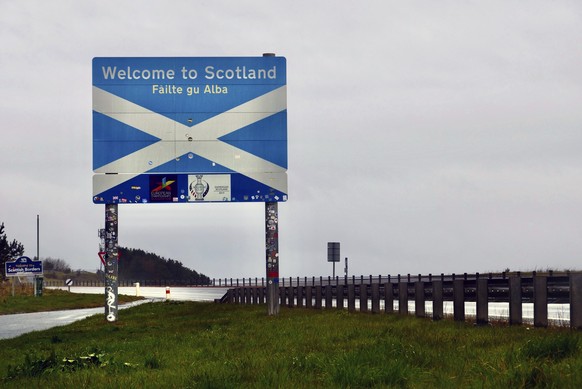 The Scottish side of the border between Scotland and England at Berwick-Upon-Tweed, Scotland, Tuesday, May 4, 2021. Scotland holds an election Thursday that could hasten the breakup of the United King ...