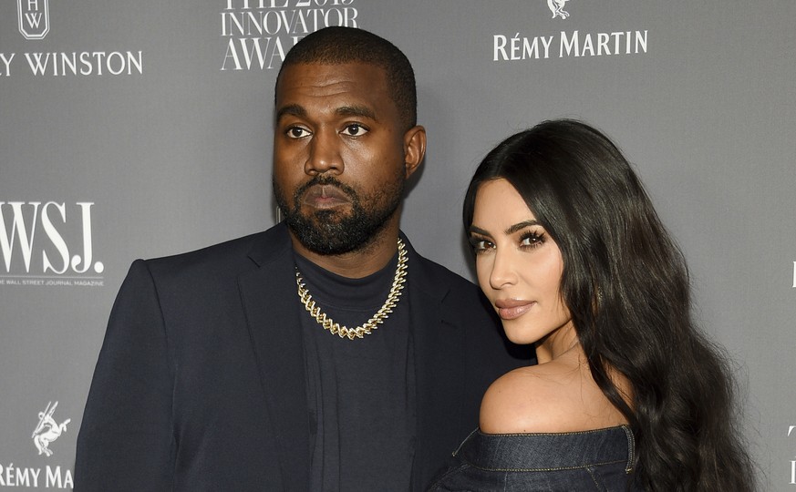 FILE - Kanye West, left, and Kim Kardashian attend the WSJ. Magazine Innovator Awards on Nov. 6, 2019, in New York. Kim Kardashian West filed for divorce Friday, Feb. 19, 2021, from Kanye West after 6 ...