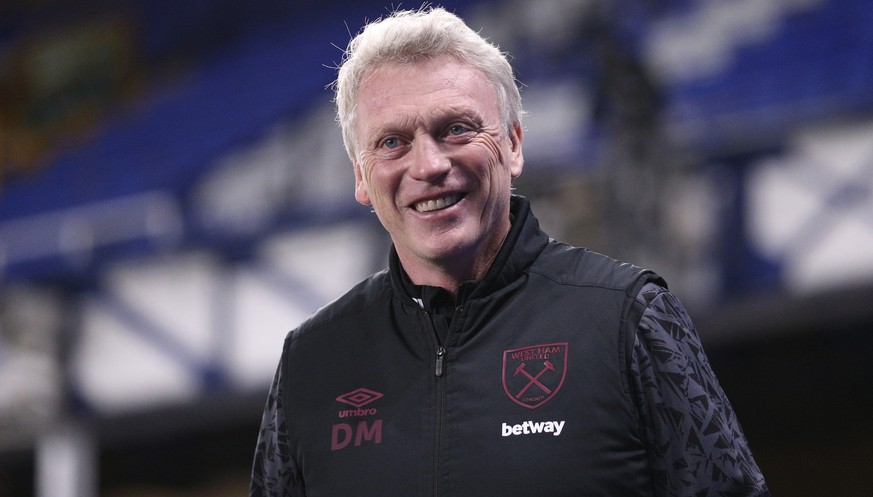 West Ham&#039;s manager David Moyes smiles prior to the start of the English Premier League soccer match between Everton and West Ham at Goodison Park in Liverpool, England, Friday, Jan. 1, 2021. (Ale ...