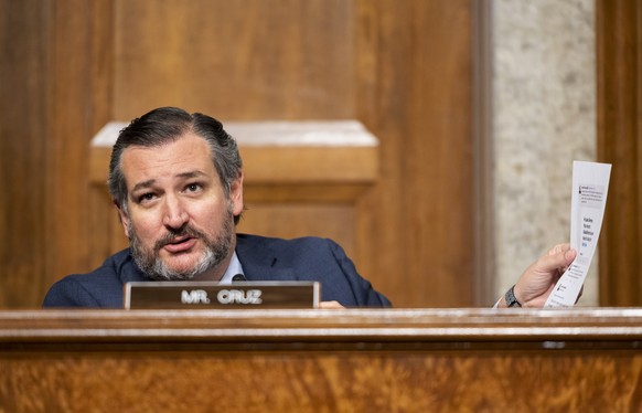Sen. Ted Cruz, R-Texas, speaks during a Senate Judiciary Committee hearing on Facebook and Twitter&#039;s actions around the closely contested election on Tuesday, Nov. 17, 2020, in Washington. (Bill  ...