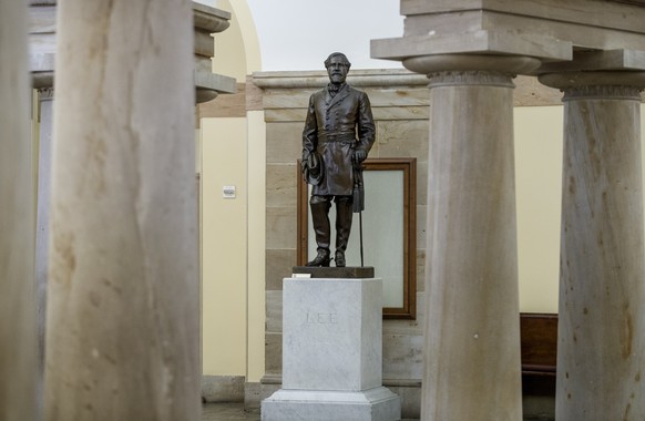 epa08532651 A statue of Confederate General Robert E. Lee is on display in the Crypt of the US Capitol in Washington, DC, USA, 07 July 2020. Speaker of the House Pelosi has called for the Lee statue,  ...