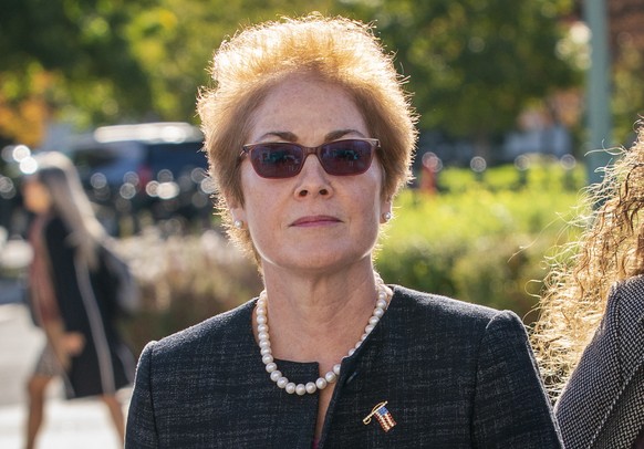 FILE - In this Oct. 11, 2019, file photo, former U.S. ambassador to Ukraine Marie Yovanovitch, arrives on Capitol Hill in Washington. The House will hear from a singular witness Friday in the Trump im ...