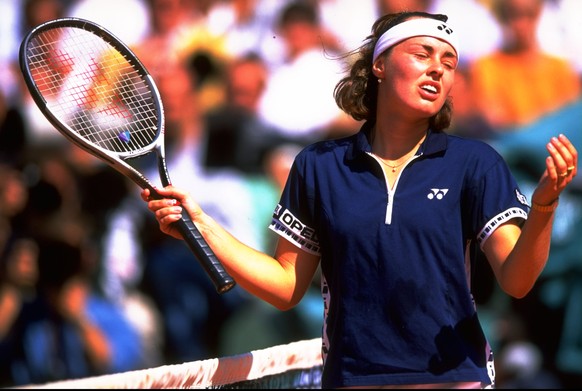 5 Jun 1999: Martina Hingis of Switzerland is dejected after a dubious line call during the 1999 French Open Final match against Steffi Graf of Germany played at Roland Garros in Paris, France. The mat ...