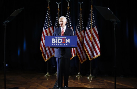 FILE - In this March 12, 2020, file photo Democratic presidential candidate former Vice President Joe Biden speaks about the coronavirus in Wilmington, Del. Biden is the presumptive Democratic nominee ...