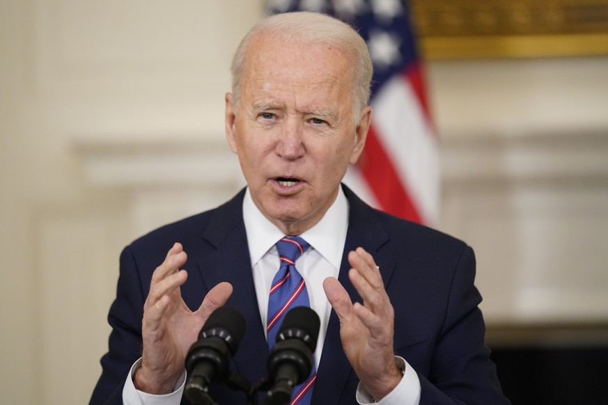 President Joe Biden speaks about the March jobs report in the State Dining Room of the White House, Friday, April 2, 2021, in Washington. (AP Photo/Andrew Harnik)
Joe Biden