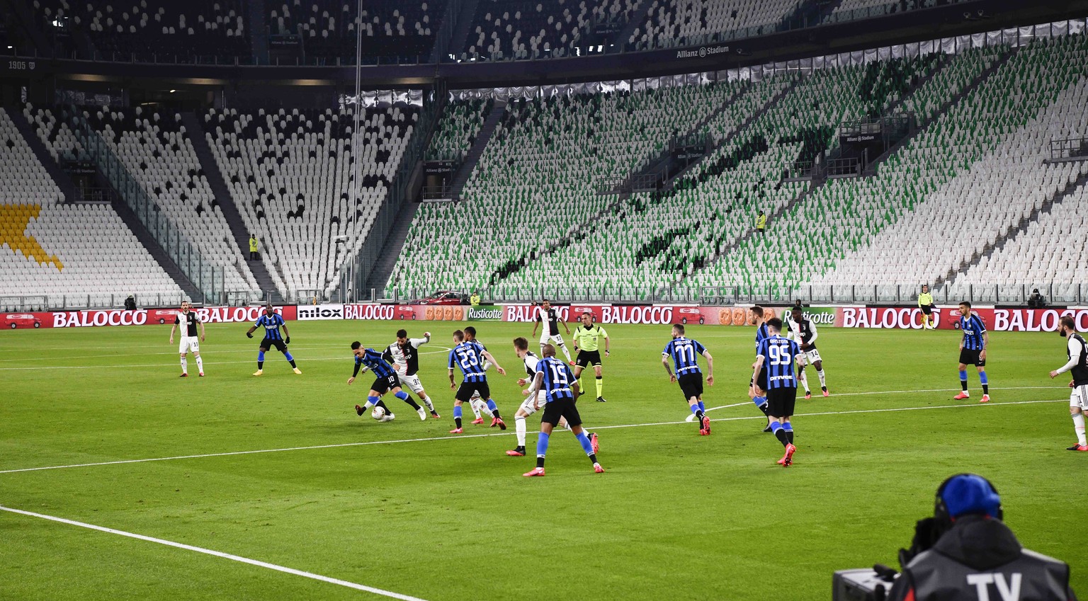The Serie A soccer match between Inter Milan and Juventus at the Allianz Stadium in Turin, Italy, Sunday March 8, 2020. The match was played to a closed stadium as a measure against coronavirus contag ...