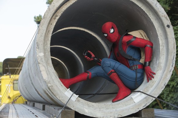This image released by Columbia Pictures shows Tom Holland in a scene from &quot;Spider-Man: Homecoming.&quot; (Chuck Zlotnick/Columbia Pictures-Sony via AP)