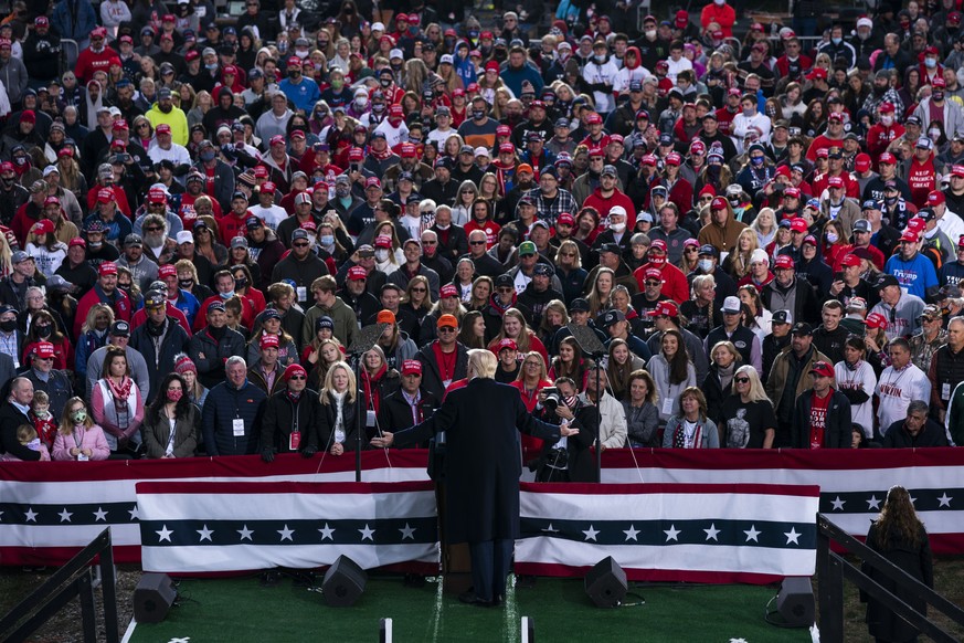 FILE - In this Oct. 24, 2020, file photo, President Donald Trump speaks during a campaign rally in Circleville, Ohio. Trump���s 2020 reelection campaign was powered by a cell phone app that allowed st ...