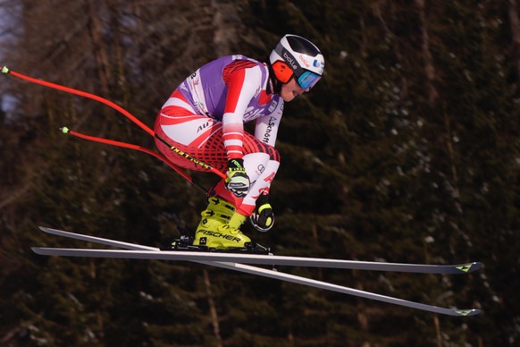 Austria&#039;s Ramona Siebenhofer speeds down the course during a women&#039;s skiing World Cup downhill in Cortina d&#039;Ampezzo, northern Italy, Saturday, Jan. 19, 2019. (AP Photo/Domenico Stinelli ...