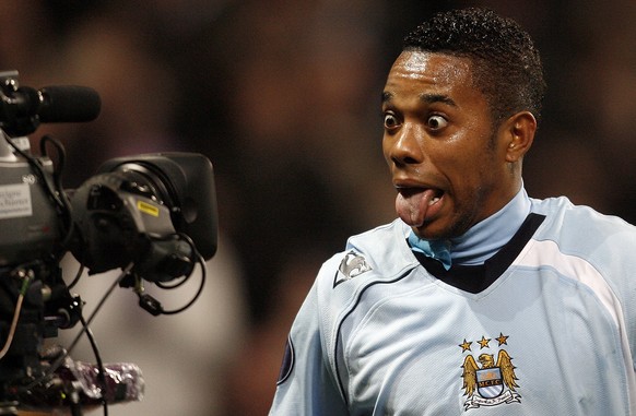 Manchester City&#039;s Robinho reacts into a television camera after scoring against FC Twente during their UEFA Cup group A soccer match at the City of Manchester Stadium, Manchester, England, Thursd ...