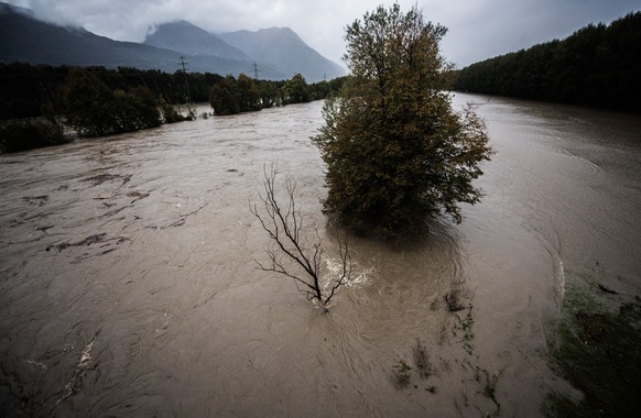 The fields around Gudo, Switzerland are flooded after the Ticino river owerflowed its banks during the night to Saturday, October 3, 2020. Following heavy rainfall during the night of Friday to Saturd ...