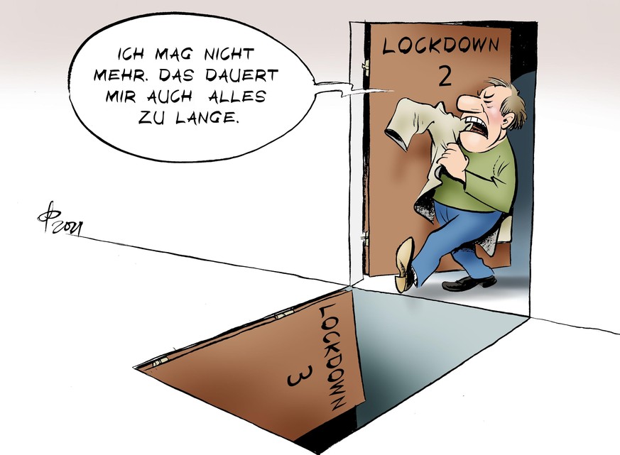 Coronavirus: Cartoon bzw. Karikatur zum Lockdown.