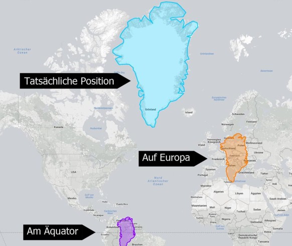 Grönland erscheint auf vielen Landkarten als Gigant im hohen Norden, dabei ist es viel kleiner als Europa oder Brasilien.